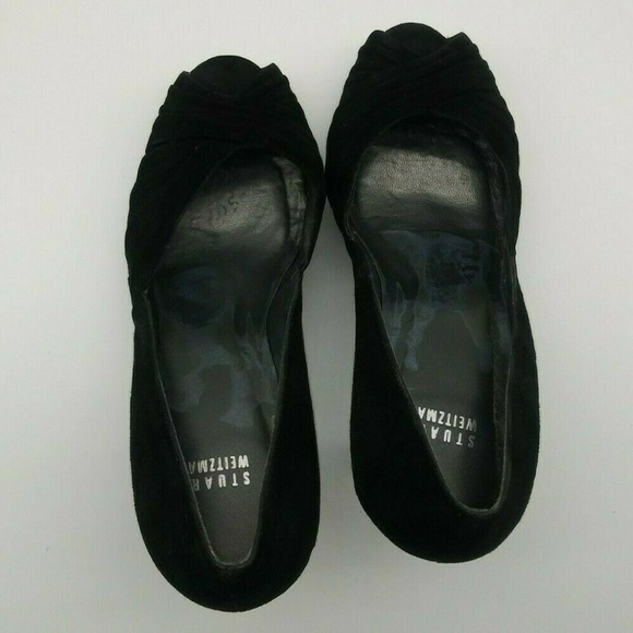 Stuart Weitzman Black Suede Peep Toe Stiletto High Heel Pumps Womens 10 Dress - Picture 4 of 9